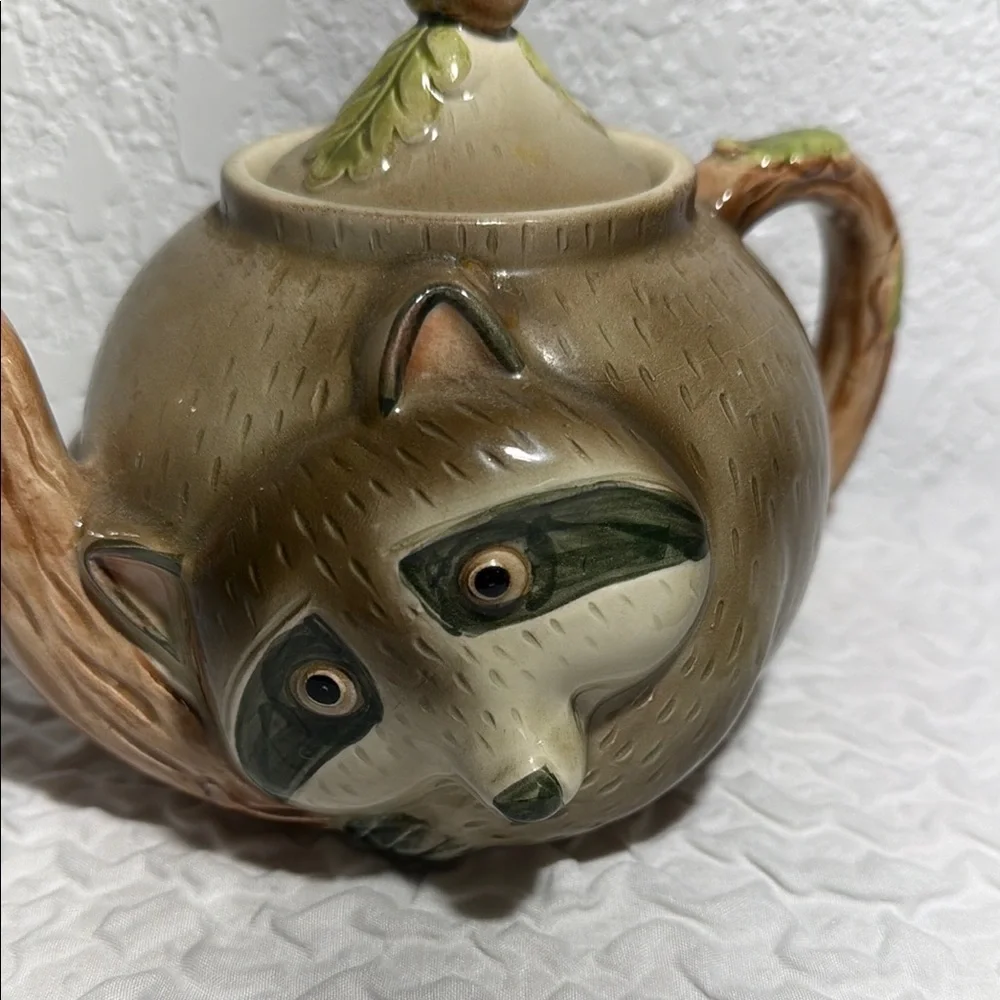 Vintage 1980 Fitz And Floyd FF Raccoon Tea Set Teapot & 2- 8oz Mugs Made Japan